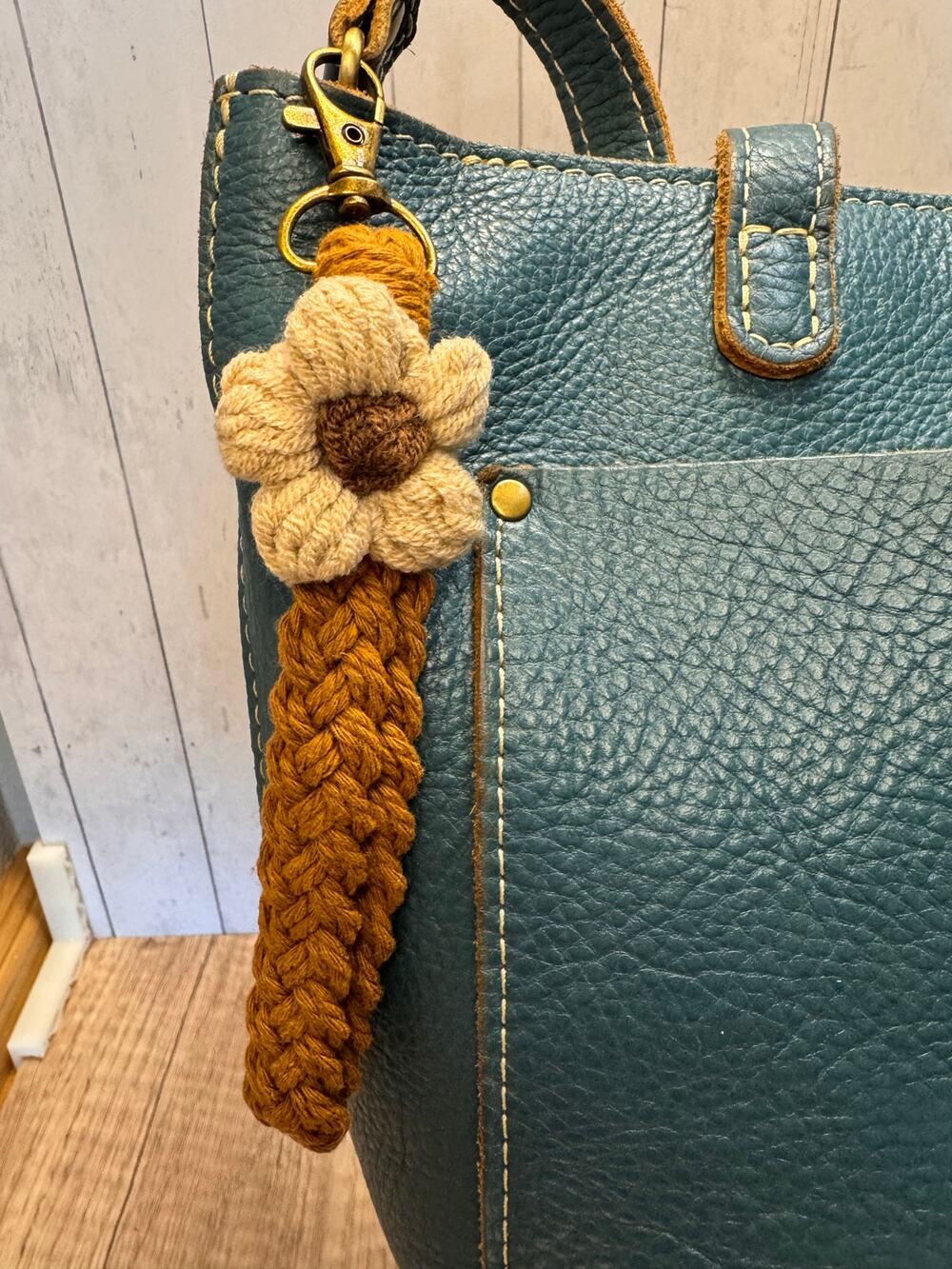 Macrame Wristlet Strap Bag Charm Neutral Accessories Flower Purse Charm